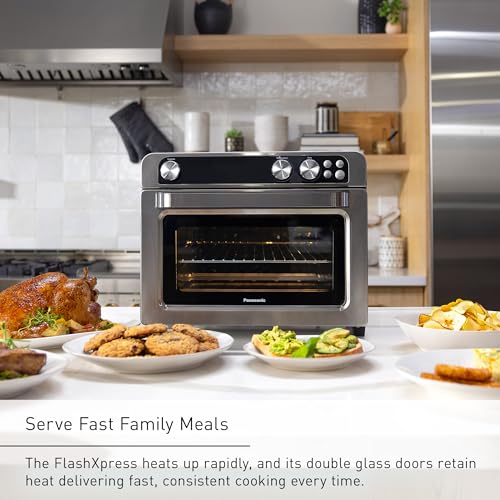 Panasonic FlashXpress Family Size Air Fryer Toaster Oven Combo, 11 Cooking Functions, 1800W PFAS-Free Interior, Double Infrared Heating, Temperature Control Dial, Stainless Steel - NB-G211P - My Kitchen Products
