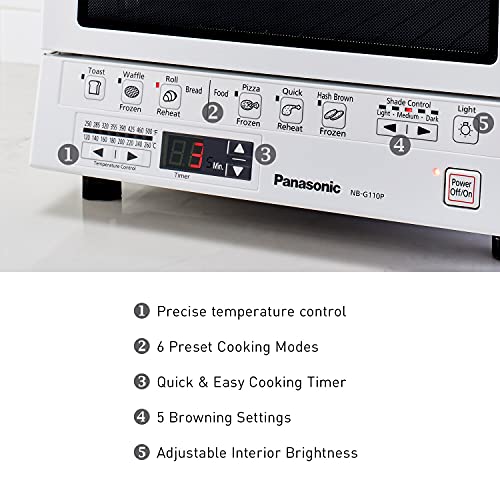 Panasonic FlashXpress Toaster Oven Countertop, 4-Slice Compact Size with Double Infrared Heating, 6 Auto Cook Options and Precise Temperature Control, 1300W - NB-G110P-W (White) - My Kitchen Products