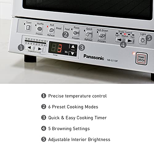 Panasonic FlashXpress Toaster Oven Countertop, 4-Slice Small Toaster Oven Compact Size with Double Infrared Heating, 6 Auto Cook Options and Precise Temperature Control, 1300W - NB-G110P (Silver) - My Kitchen Products