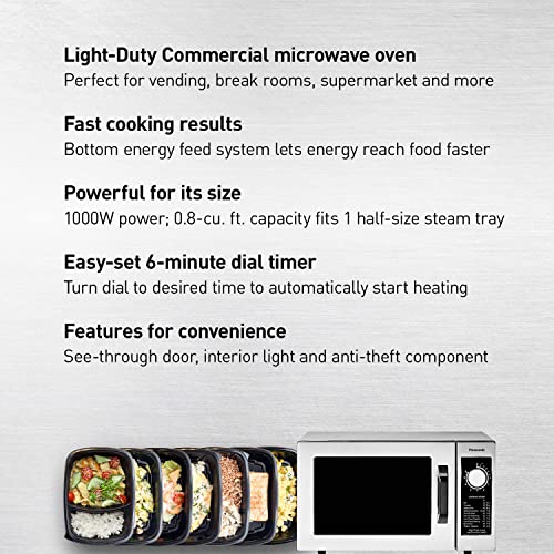 Panasonic NE-1025F Compact Light-Duty Commercial Microwave Countertop Oven with 6-Minute Electronic Dial Control Timer, Bottom Energy Feed, 1000W, 0.8 Cu. Ft. Capacity Silver - My Kitchen Products