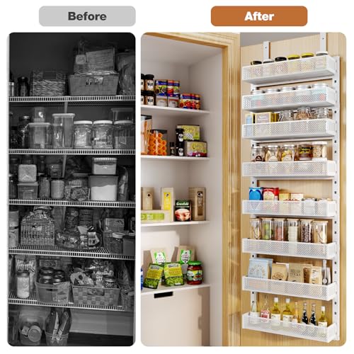 Pantry Door Organizers and Storage, 8-Tier Large Metal Heavy-Duty Frame Over the Door Spice Rack, 2 in 1 Wall-Mounted or Hanging shelf for Kitchen, Bathroom, Laundry Room, Bedroom, Closet &Nursery - My Kitchen Products