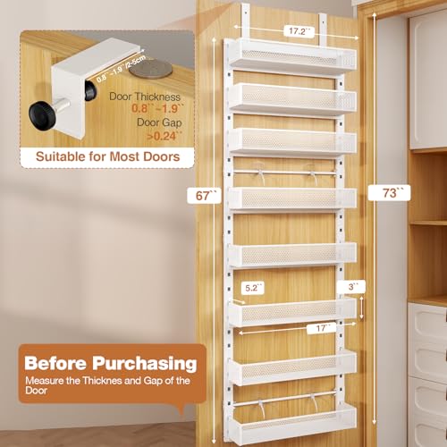 Pantry Door Organizers and Storage, 8-Tier Large Metal Heavy-Duty Frame Over the Door Spice Rack, 2 in 1 Wall-Mounted or Hanging shelf for Kitchen, Bathroom, Laundry Room, Bedroom, Closet &Nursery - My Kitchen Products