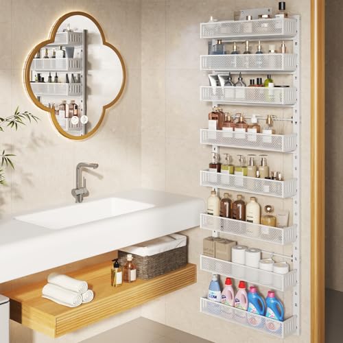 Pantry Door Organizers and Storage, 8-Tier Large Metal Heavy-Duty Frame Over the Door Spice Rack, 2 in 1 Wall-Mounted or Hanging shelf for Kitchen, Bathroom, Laundry Room, Bedroom, Closet &Nursery - My Kitchen Products