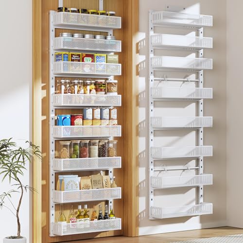 Pantry Door Organizers and Storage, 8-Tier Large Metal Heavy-Duty Frame Over the Door Spice Rack, 2 in 1 Wall-Mounted or Hanging shelf for Kitchen, Bathroom, Laundry Room, Bedroom, Closet &Nursery - My Kitchen Products