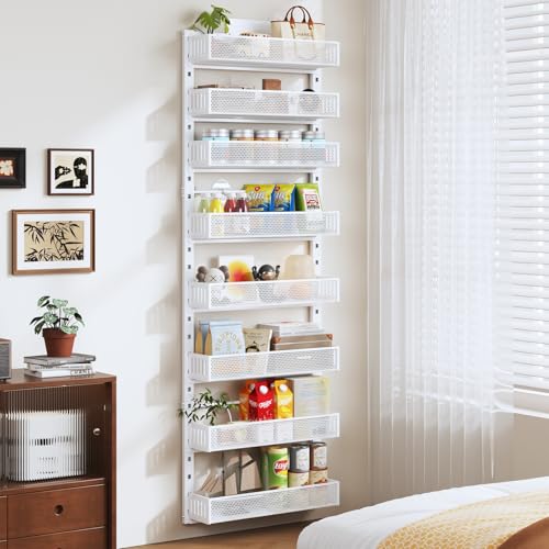 Pantry Door Organizers and Storage, 8-Tier Large Metal Heavy-Duty Frame Over the Door Spice Rack, 2 in 1 Wall-Mounted or Hanging shelf for Kitchen, Bathroom, Laundry Room, Bedroom, Closet &Nursery - My Kitchen Products