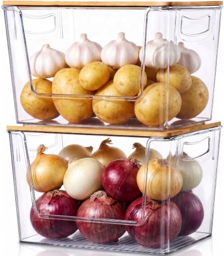 Pantry Organizers Storage, 2 Pack Large Clear Storage Bins for Onion, Potato, Garlic, Canned