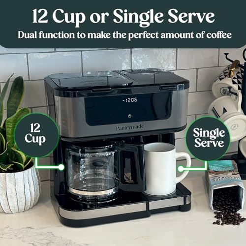 Pantrymade Dual Brew Coffee Maker | 12 Cup Glass Carafe & Single Serve K-Cup Combo | Programmable Touchscreen Coffee Machine for Ground Coffee or Pods | Auto Shut-Off, Black - My Kitchen Products