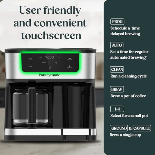 Pantrymade Dual Brew Coffee Maker | 12 Cup Glass Carafe & Single Serve K-Cup Combo | Programmable Touchscreen Coffee Machine for Ground Coffee or Pods | Auto Shut-Off, Black - My Kitchen Products