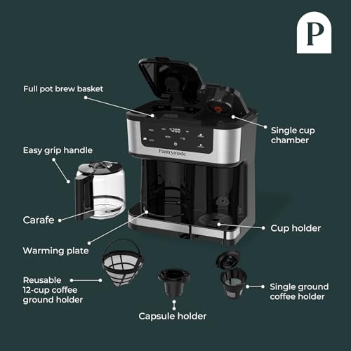 Pantrymade Dual Brew Coffee Maker | 12 Cup Glass Carafe & Single Serve K-Cup Combo | Programmable Touchscreen Coffee Machine for Ground Coffee or Pods | Auto Shut-Off, Black - My Kitchen Products