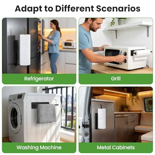 Paper Towel Holder, Magnetic Paper Towel Holder for Fridge, Toilet Paper Roll Holder Magnet Towel Rack Wall Mount Fridge Organizer for Paper Towels Rolls Bathroom Pantry RV Kitchen Storage - My Kitchen Products