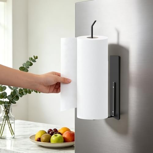 Paper Towel Holder, Magnetic Paper Towel Holder for Fridge, Toilet Paper Roll Holder Magnet Towel Rack Wall Mount Fridge Organizer for Paper Towels Rolls Bathroom Pantry RV Kitchen Storage - My Kitchen Products