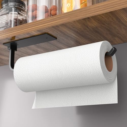 Paper Towel Holder - Self-Adhesive or Drilling, Matte Black, Upgraded Aluminum Kitchen Roll Dispenser Under Cabinet, Lighter but Stronger Than Stainless Steel! - My Kitchen Products