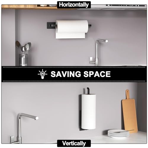 Paper Towel Holder - Self-Adhesive or Drilling, Matte Black, Upgraded Aluminum Kitchen Roll Dispenser Under Cabinet, Lighter but Stronger Than Stainless Steel! - My Kitchen Products
