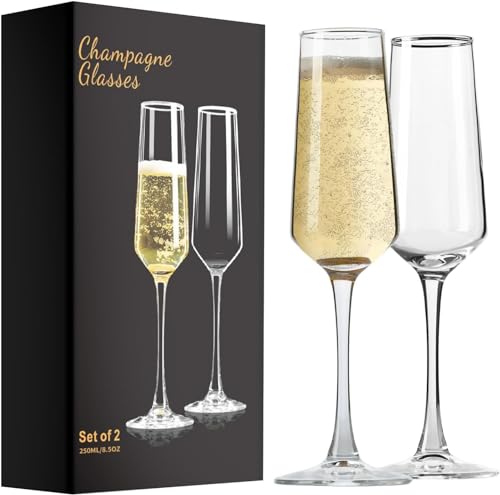 PARACITY Champagne Flutes, Champagne Glasses Set of 2, Elegant Glass Champagne Flutes, Gift for Birthday, Wedding