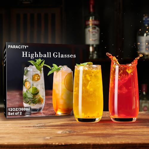 PARACITY Highball Glasses Set of 2, Drinking Glasses 12 Oz, Clear Glass Cups, Tall Tumbler Water Glasses, Glassware Set for Cocktail, Coffee, Mojitos - My Kitchen Products