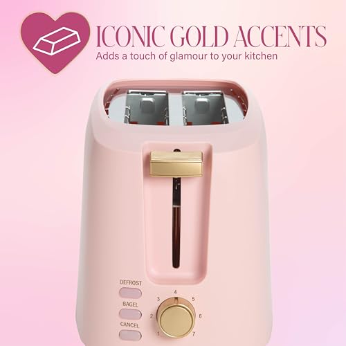 Paris Hilton 2-Slice Toaster, Extra-Wide Slots, 7 Browning Settings, Bagel & Defrost Functions, Removable Crumb Tray, Pink - My Kitchen Products