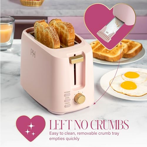Paris Hilton 2-Slice Toaster, Extra-Wide Slots, 7 Browning Settings, Bagel & Defrost Functions, Removable Crumb Tray, Pink - My Kitchen Products