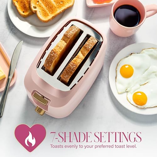 Paris Hilton 2-Slice Toaster, Extra-Wide Slots, 7 Browning Settings, Bagel & Defrost Functions, Removable Crumb Tray, Pink - My Kitchen Products