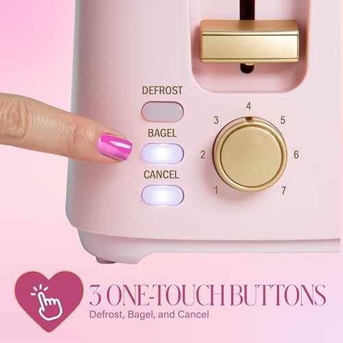 Paris Hilton 2-Slice Toaster, Extra-Wide Slots, 7 Browning Settings, Bagel & Defrost Functions, Removable Crumb Tray, Pink - My Kitchen Products