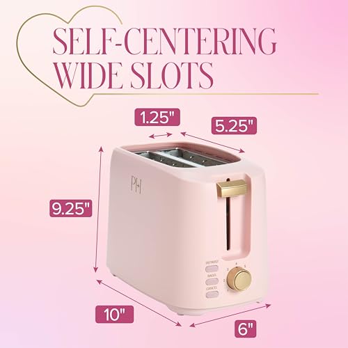 Paris Hilton 2-Slice Toaster, Extra-Wide Slots, 7 Browning Settings, Bagel & Defrost Functions, Removable Crumb Tray, Pink - My Kitchen Products