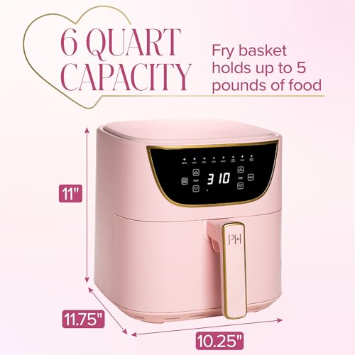 Paris Hilton 6-Quart Air Fryer, Nonstick Basket Made Without PFAS, Touchscreen, 8-in-1 (Fry, Roast, Broil, Bake, Reheat, Keep Warm, Pizza, Dehydrate), Dishwasher Safe Basket and Crisping Tray, Pink - My Kitchen Products