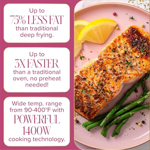 Paris Hilton 6-Quart Air Fryer, Nonstick Basket Made Without PFAS, Touchscreen, 8-in-1 (Fry, Roast, Broil, Bake, Reheat, Keep Warm, Pizza, Dehydrate), Dishwasher Safe Basket and Crisping Tray, Pink - My Kitchen Products