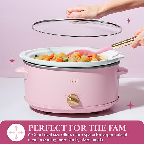 Paris Hilton 6-Quart Manual Slow Cooker, Naturally Nonstick Stoneware Ceramic Insert, Three Settings (Low, High, Warm), Dishwasher Safe Family Size Slow Cooker, Pink - My Kitchen Products