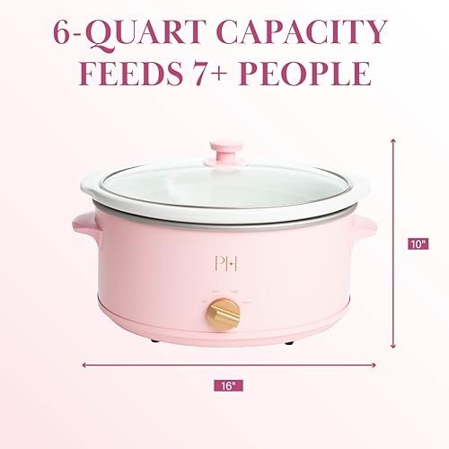 Paris Hilton 6-Quart Manual Slow Cooker, Naturally Nonstick Stoneware Ceramic Insert, Three Settings (Low, High, Warm), Dishwasher Safe Family Size Slow Cooker, Pink - My Kitchen Products