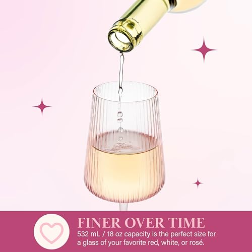 Paris Hilton Ribbed Wine Glass Set, Elegant Fluted Glassware, Perfect for Red Wine or White Wine, Set of 2, 18-Ounce, Pink - My Kitchen Products