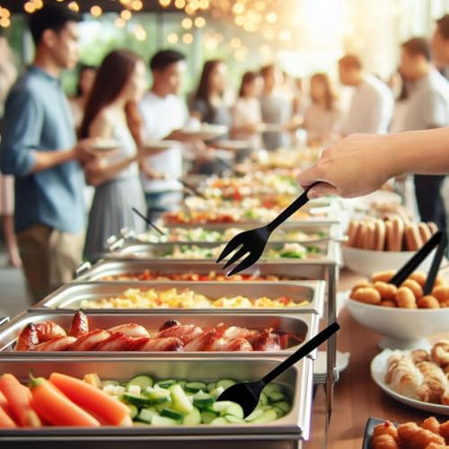 Party Essentials Plastic Serving Utensils for Party Buffet Kit, Black, Spoons/Forks/Tongs, 18-Piece - My Kitchen Products