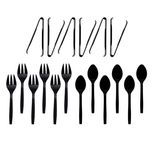 Party Essentials Plastic Serving Utensils for Party Buffet Kit, Black, Spoons/Forks/Tongs, 18-Piece