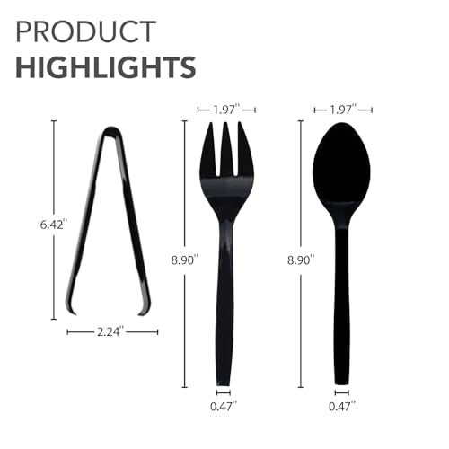 Party Essentials Plastic Serving Utensils for Party Buffet Kit, Black, Spoons/Forks/Tongs, 18-Piece - My Kitchen Products