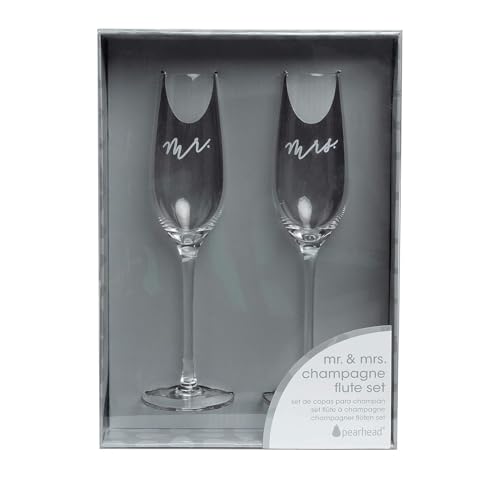 Pearhead Mr. & Mrs. Champagne Flute Set - Elegant His and Hers Wedding Toasting Glasses for Unforgettable Celebrations, Bridal Shower and Registry Idea, Tall Wine Glasses for Bride and Groom - My Kitchen Products
