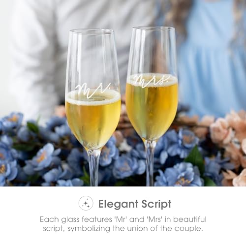 Pearhead Mr. & Mrs. Champagne Flute Set - Elegant His and Hers Wedding Toasting Glasses for Unforgettable Celebrations, Bridal Shower and Registry Idea, Tall Wine Glasses for Bride and Groom - My Kitchen Products