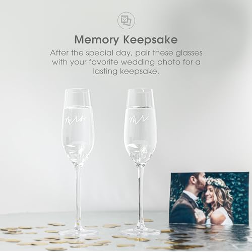 Pearhead Mr. & Mrs. Champagne Flute Set - Elegant His and Hers Wedding Toasting Glasses for Unforgettable Celebrations, Bridal Shower and Registry Idea, Tall Wine Glasses for Bride and Groom - My Kitchen Products