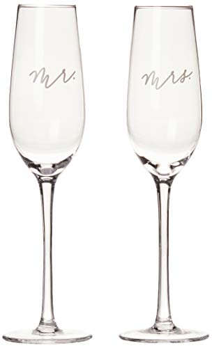 Pearhead Mr. & Mrs. Champagne Flute Set, Elegant His and Hers Wedding Toasting Glasses for Unforgettable