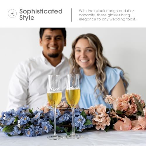 Pearhead Mr. & Mrs. Champagne Flute Set - Elegant His and Hers Wedding Toasting Glasses for Unforgettable Celebrations, Bridal Shower and Registry Idea, Tall Wine Glasses for Bride and Groom - My Kitchen Products