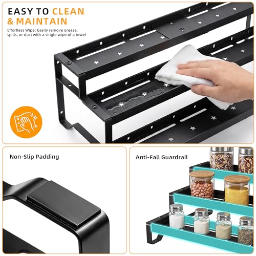 PEEKUP 3-Tier Spice Rack Organizer, 13"-21.5" Expandable Spice Organization Shelf, Metal Seasoning Organizer for Kitchen Countertop or Pantry, Slip-Resistant Design for Jars and Bottles, Black - My Kitchen Products