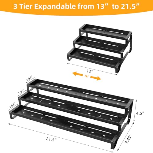PEEKUP 3-Tier Spice Rack Organizer, 13"-21.5" Expandable Spice Organization Shelf, Metal Seasoning Organizer for Kitchen Countertop or Pantry, Slip-Resistant Design for Jars and Bottles, Black - My Kitchen Products
