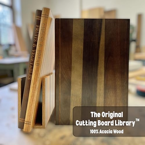 PEGSORIX The Cutting Board Library™ (Original Design) | Decorative Kitchen Board Collection Bundle with Display Stand | Premium Acacia Wood | Stabilized Non-Slip Base - My Kitchen Products