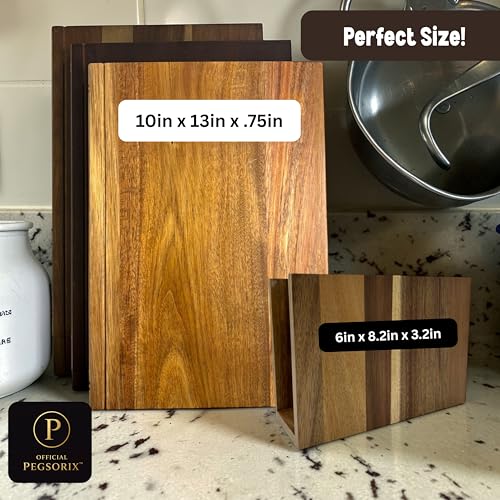 PEGSORIX The Cutting Board Library™ (Original Design) | Decorative Kitchen Board Collection Bundle with Display Stand | Premium Acacia Wood | Stabilized Non-Slip Base - My Kitchen Products