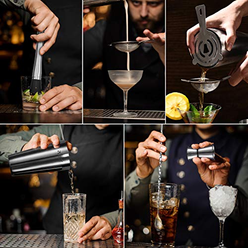 Perjoy Cocktail Shaker Set, 16 Piece Bartender Kit, Cocktail Shaker, Stainless Steel Bar Set Accessories, Coktail Set, Boston Shaker, Drink Mixer Shaker, Bartending Bar Tools with Muddler Spoon Jigger - My Kitchen Products