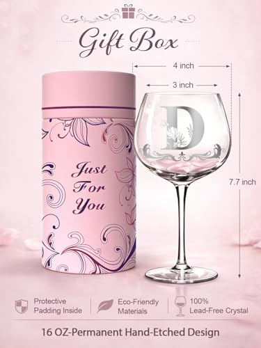 Personalized Monogram Gifts for Women - Customized Initial A-Z Wine Glass, Unique Birthday Wine Gifts for Friend, Her, Mom, Wife, Sister, Daughter - 16oz Elegant Custom Stemmed Glassware (Letter D) - My Kitchen Products