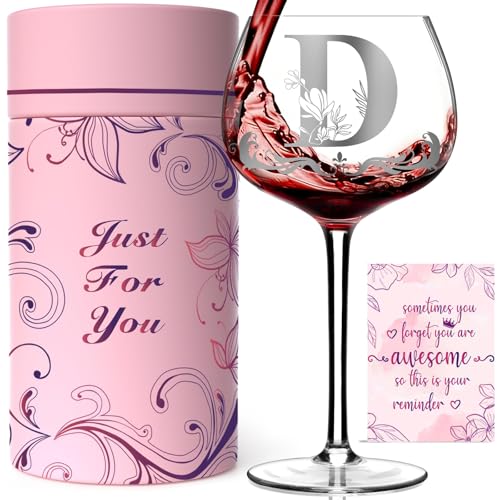 Personalized Monogram Gifts for Women, Customized Initial A-Z Wine Glass, Unique Birthday Wine Gifts for Friend, Her