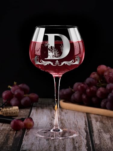 Personalized Monogram Gifts for Women - Customized Initial A-Z Wine Glass, Unique Birthday Wine Gifts for Friend, Her, Mom, Wife, Sister, Daughter - 16oz Elegant Custom Stemmed Glassware (Letter D) - My Kitchen Products