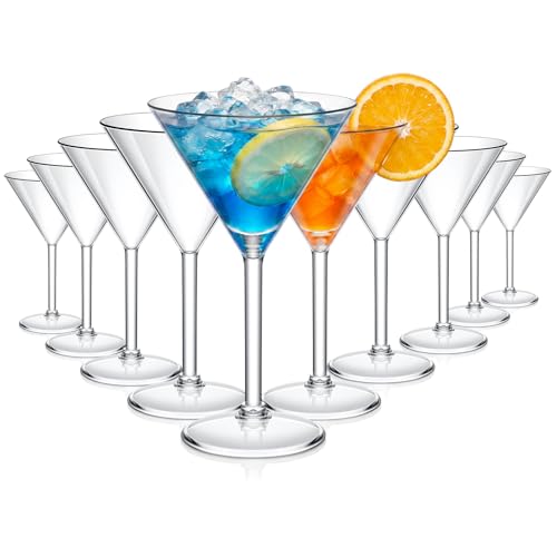 Perthlin 12 Pack Plastic Martini Glasses Bulk 10 oz Large Reusable Clear Cocktail Glasses Unbreakable Acrylic Plastic Cup