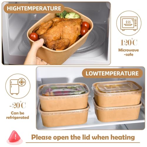 Peseojiar 50 Pack Disposable Meal Prep Containers, 25oz Disposable Large Paper Bowls with Lids and Forks for Salad, Noodles, Freezer and Microwavable Storage Use Cardboard Food Containers - My Kitchen Products