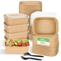 Peseojiar 50 Pack Disposable Meal Prep Containers, 25oz Disposable Large Paper Bowls with Lids and Forks for Salad, Noodles, Freezer and Microwavable Storage Use Cardboard Food Containers - My Kitchen Products