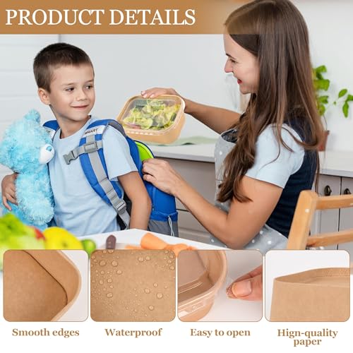 Peseojiar 50 Pack Disposable Meal Prep Containers, 25oz Disposable Large Paper Bowls with Lids and Forks for Salad, Noodles, Freezer and Microwavable Storage Use Cardboard Food Containers - My Kitchen Products
