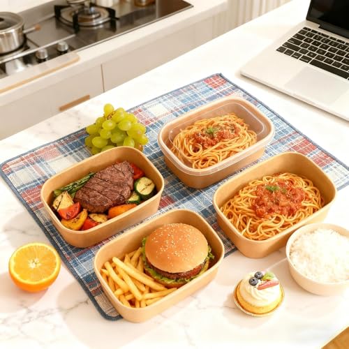 Peseojiar 50 Pack Disposable Meal Prep Containers, 25oz Disposable Large Paper Bowls with Lids and Forks for Salad, Noodles, Freezer and Microwavable Storage Use Cardboard Food Containers - My Kitchen Products